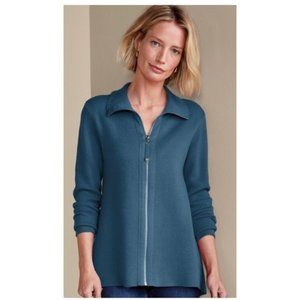 Soft Surroundings Meria Full Zip Teal Cardigan Sweater Size S